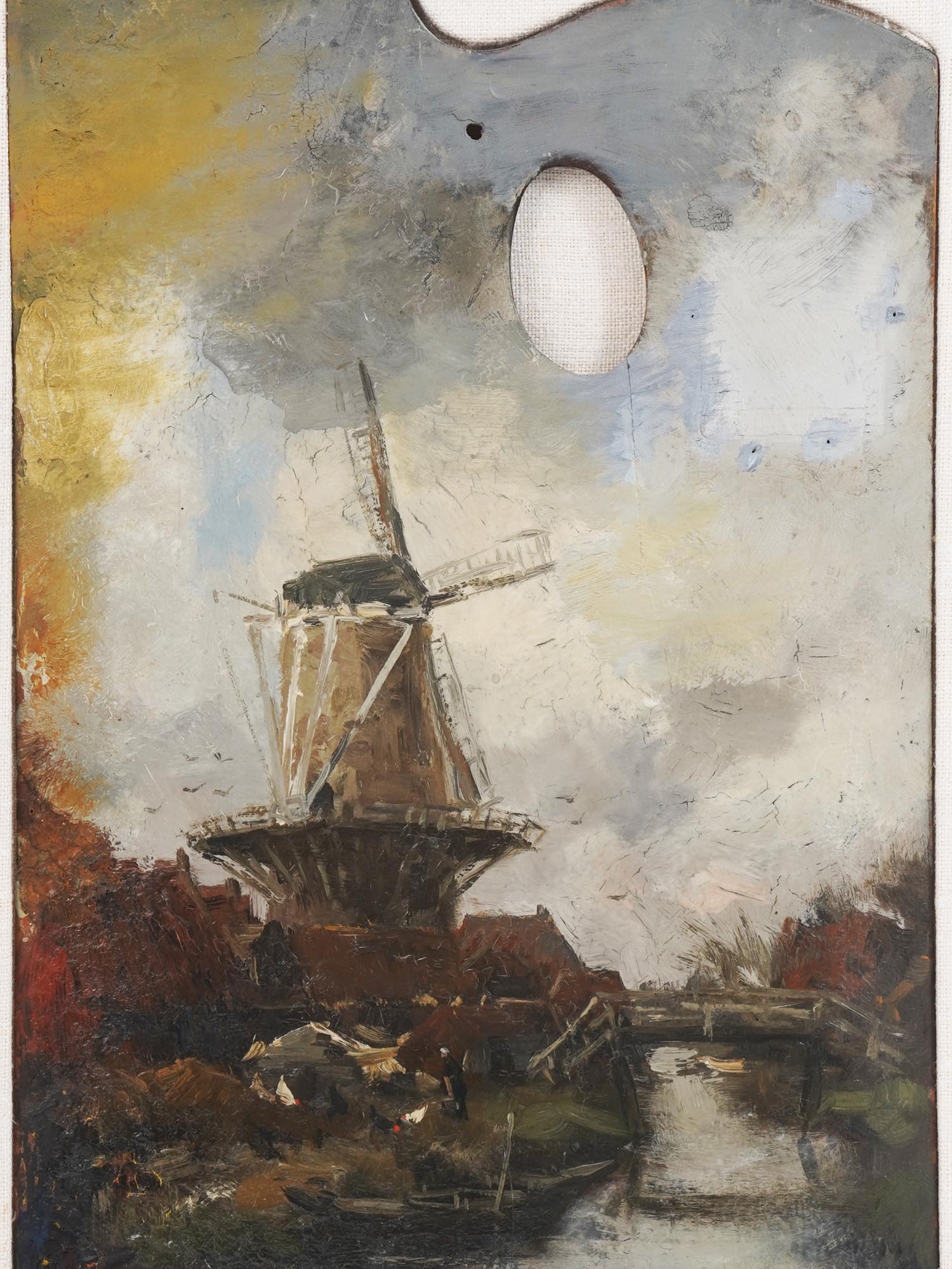 DUTCH WINDMILL LANDSCAPE OIL PAINTING ON PALETTE PIC-1